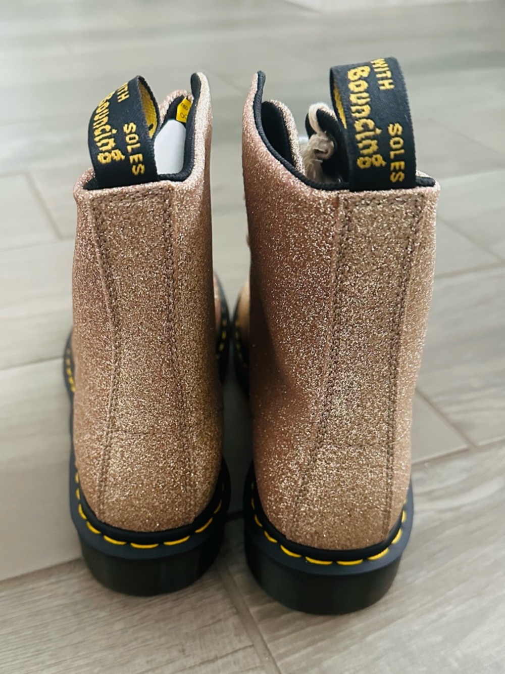 Dr. Martens Rose Gold Glitter Combat Boots - Picture 2 of 5